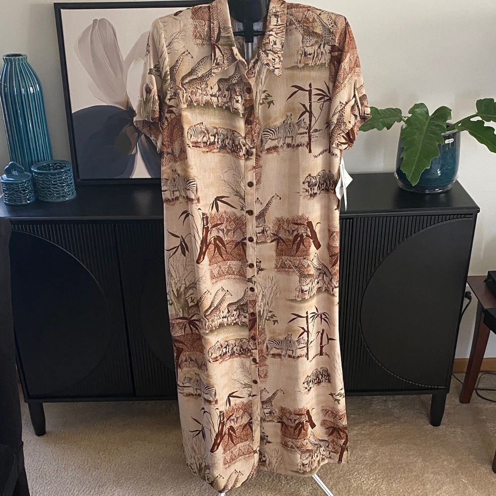 Danny & Nicole Safari Print Button-Up Dress
